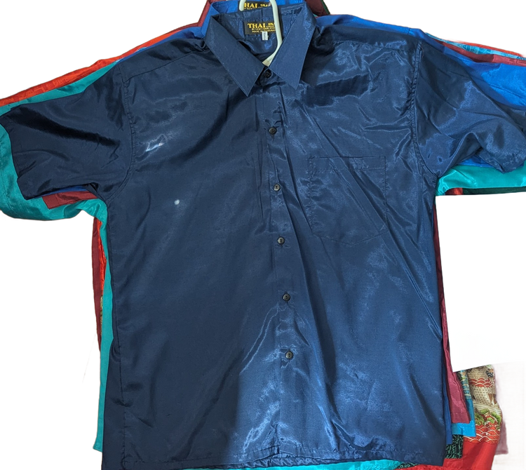 Navy Blue Thai Silk Short Sleeve Shirt – Hand Selected in Thailand