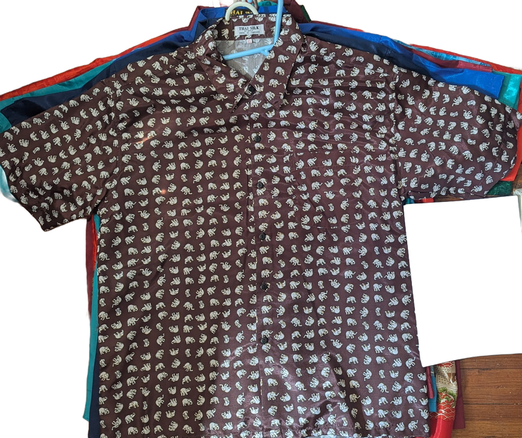 Thai Silk Elephant Print Short Sleeve Shirt – Hand Selected in Thailand
