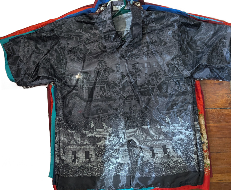 Thai Silk Village Scene Short Sleeve Shirt – Multiple Sizes
