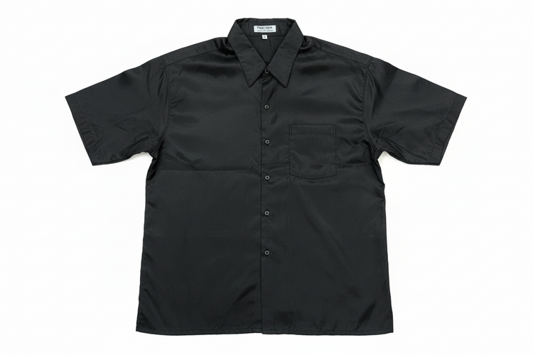 Thai Silk Shirt - Black Short Sleeve