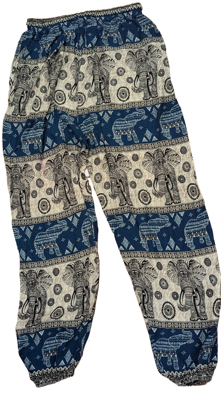 Navy & Cream Elephant Print Thai Harem Pants – Hand Selected in Thailand