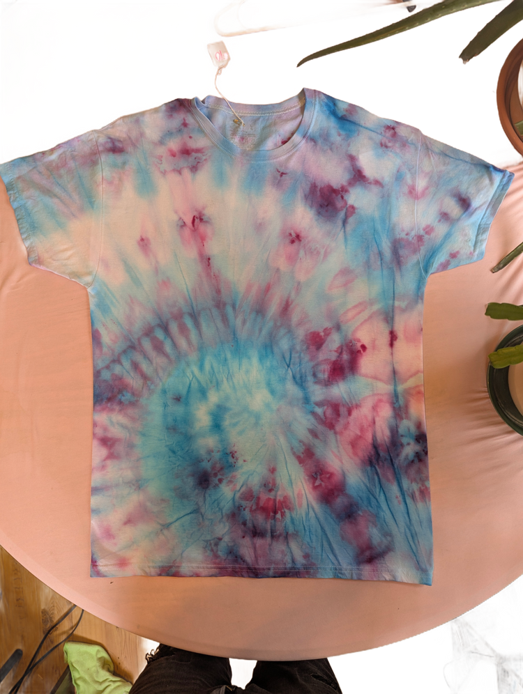 Blue & Pink Watercolor Spiral Tie-Dye Tee