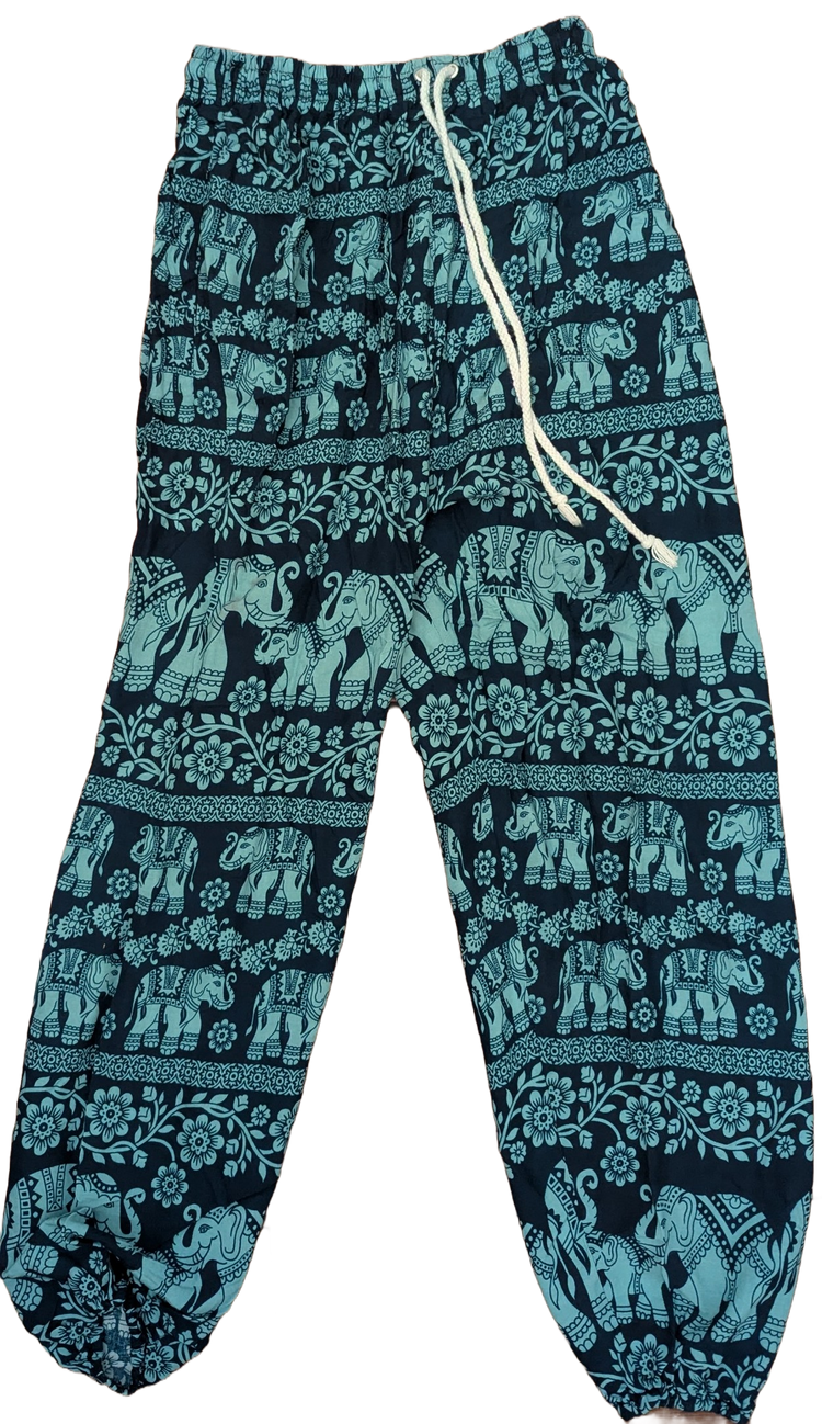 Dark Teal Elephant Print Thai Harem Pants – Hand Selected in Thailand