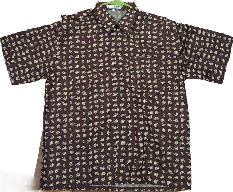 Dark Brown Elephant Print Thai Silk Shirt – Hand Selected in Thailand