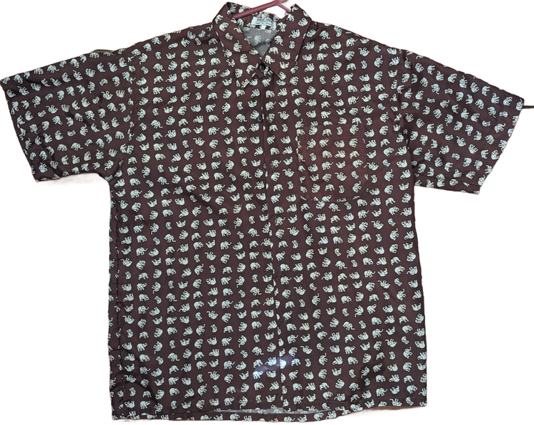 Deep Brown Elephant Print Thai Silk Shirt – Hand Selected in Thailand