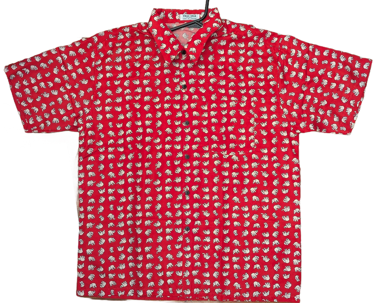 Red Elephant Print Thai Silk Shirt – Hand Selected in Thailand