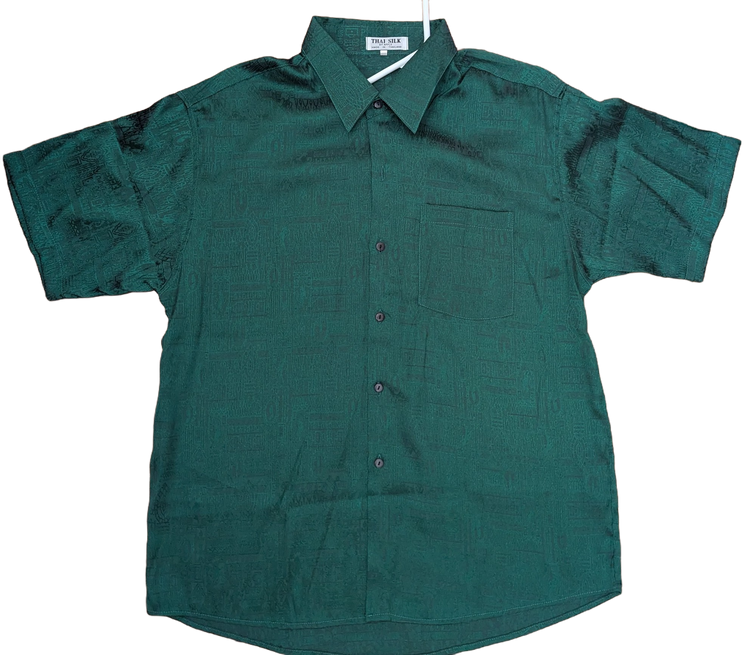 Forest Green Thai Silk Jacquard Short Sleeve Shirt – Hand Selected in Thailand