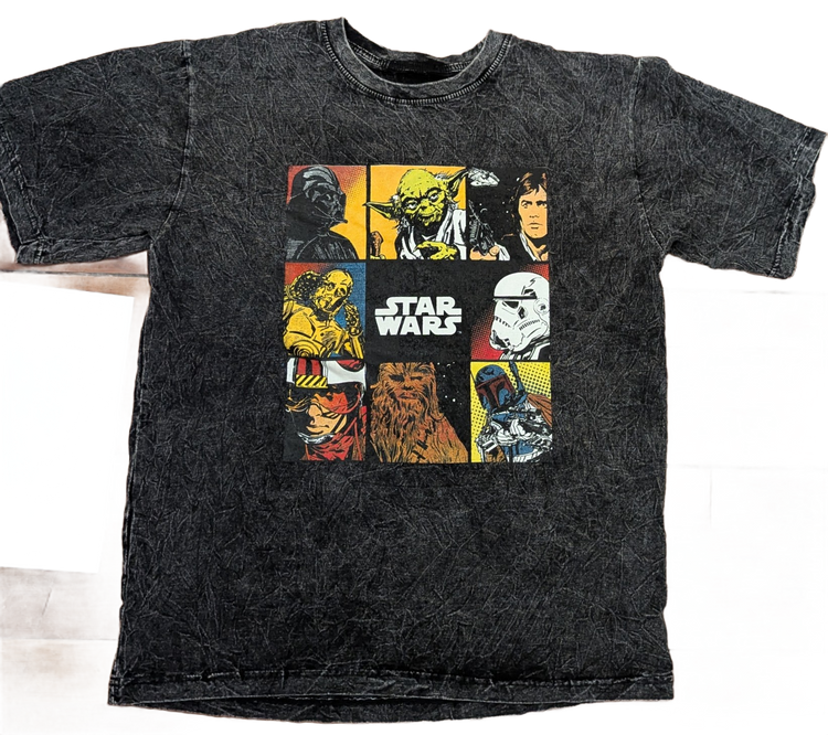 Star Wars Comic Panel Acid Wash T-Shirt – Charcoal