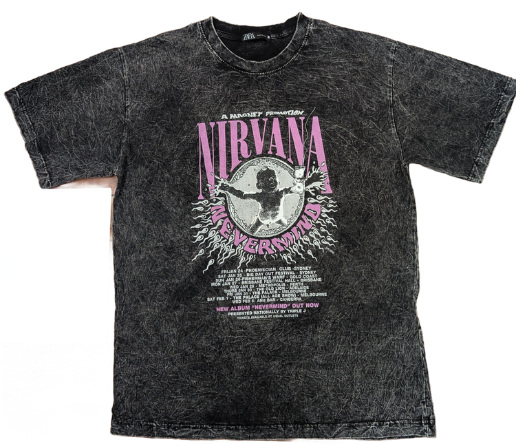 Nirvana Nevermind Australia Tour Acid Wash T-Shirt – Charcoal