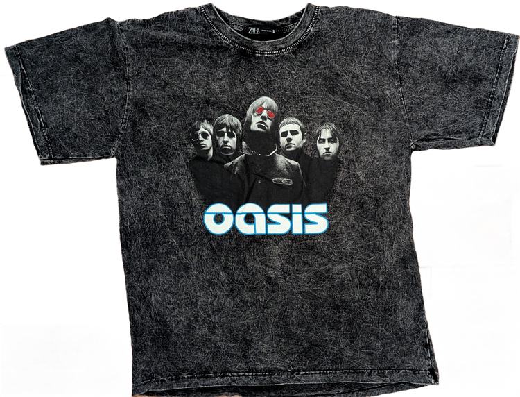 Oasis Band Photo Acid Wash T-Shirt – Charcoal