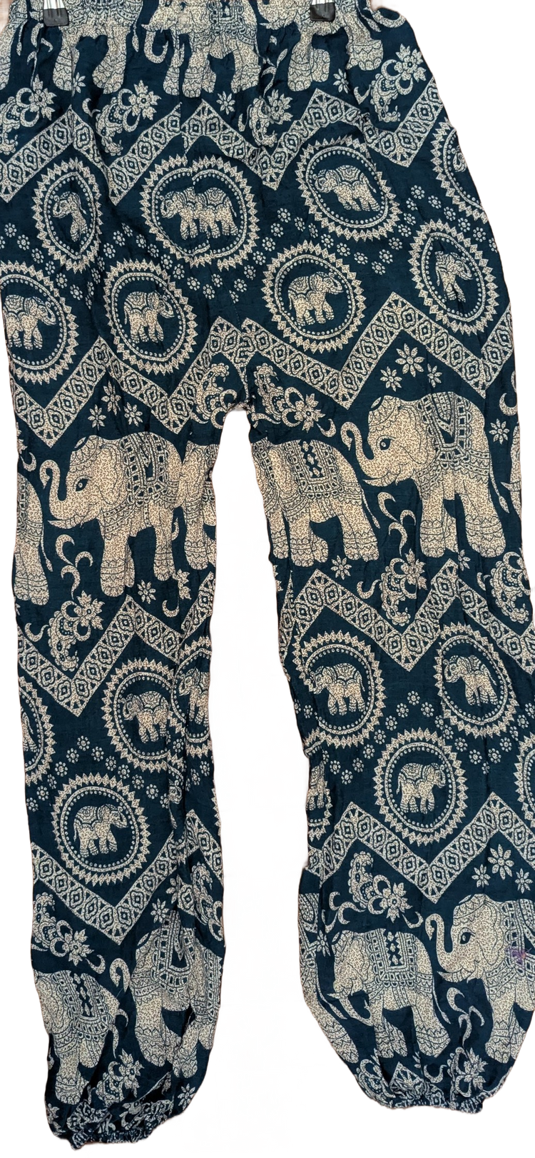 Dark Teal & Cream Elephant Medallion Harem Pants – Hand Selected in Thailand