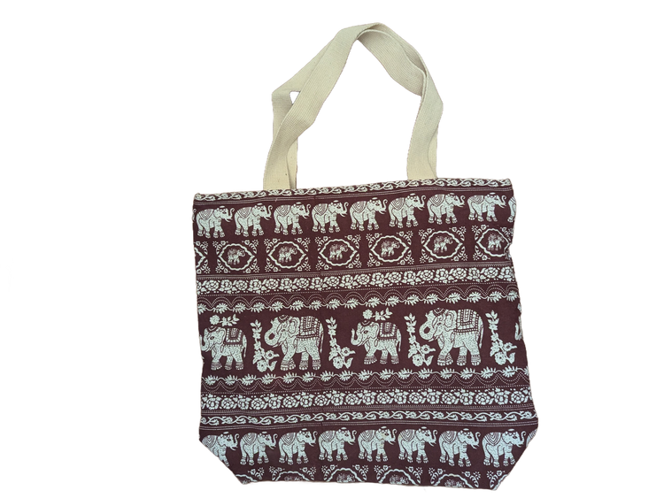 Dark Brown & Cream Elephant Stripe Canvas Tote Bag – Hand Selected in Thailand
